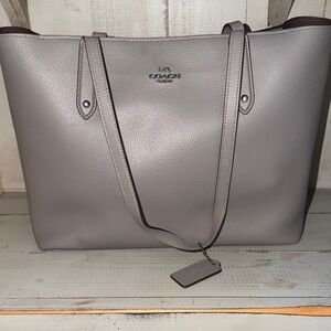 Coach Pebbled Leather Tote in Light Gray